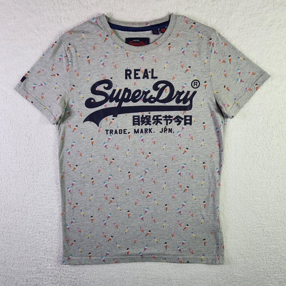 Superdry Blue and Gray Short Sleeve Tee with Vintage Print